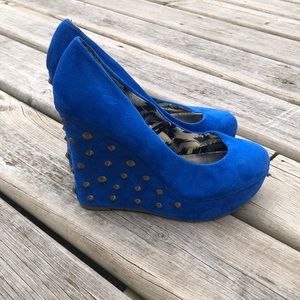 Faux Blue Suede Rocker Studded  Platform Shoes